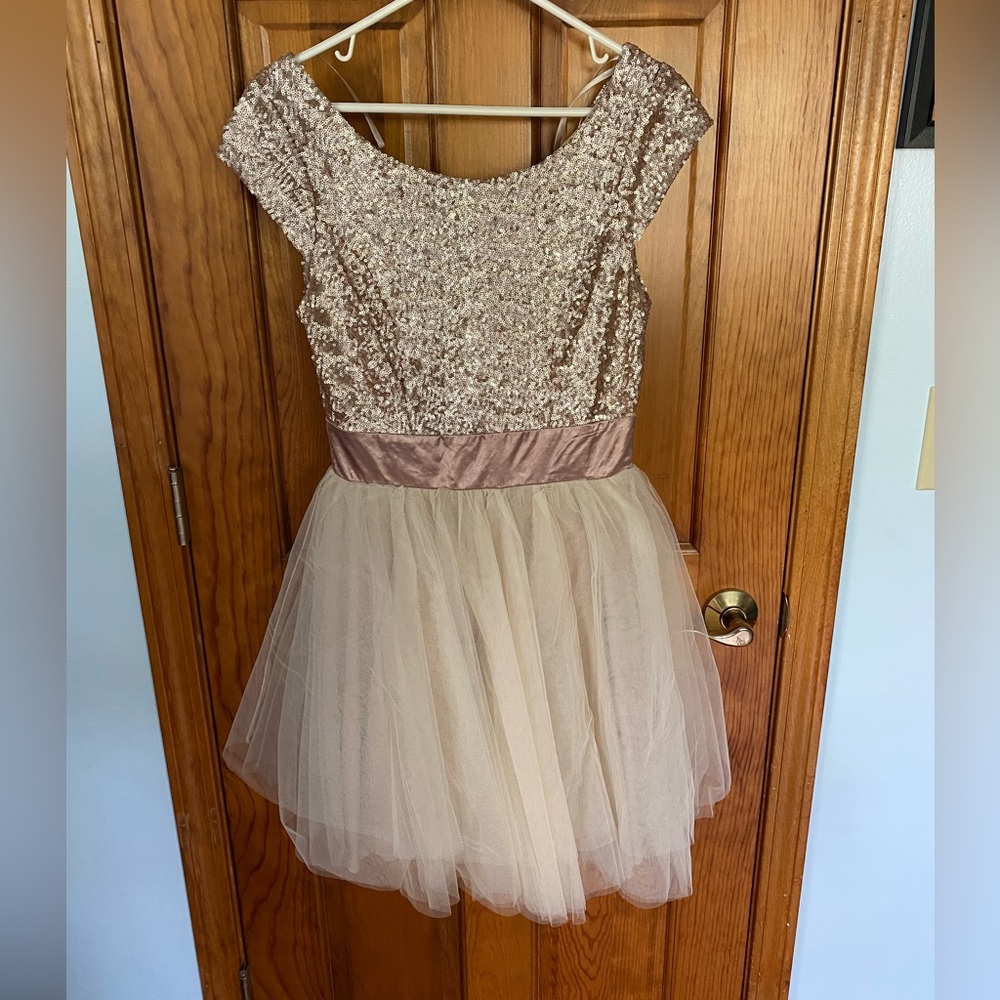 Trixxi Champagne Sequins and Tulle Dress